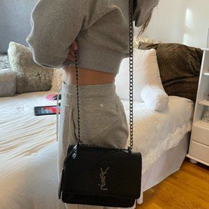 Brand-new, black croc-inspired shoulder bag